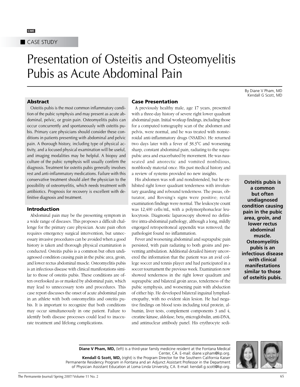 Presentation of Osteitis and Osteomyelitis Pubis As Acute Abdominal Pain