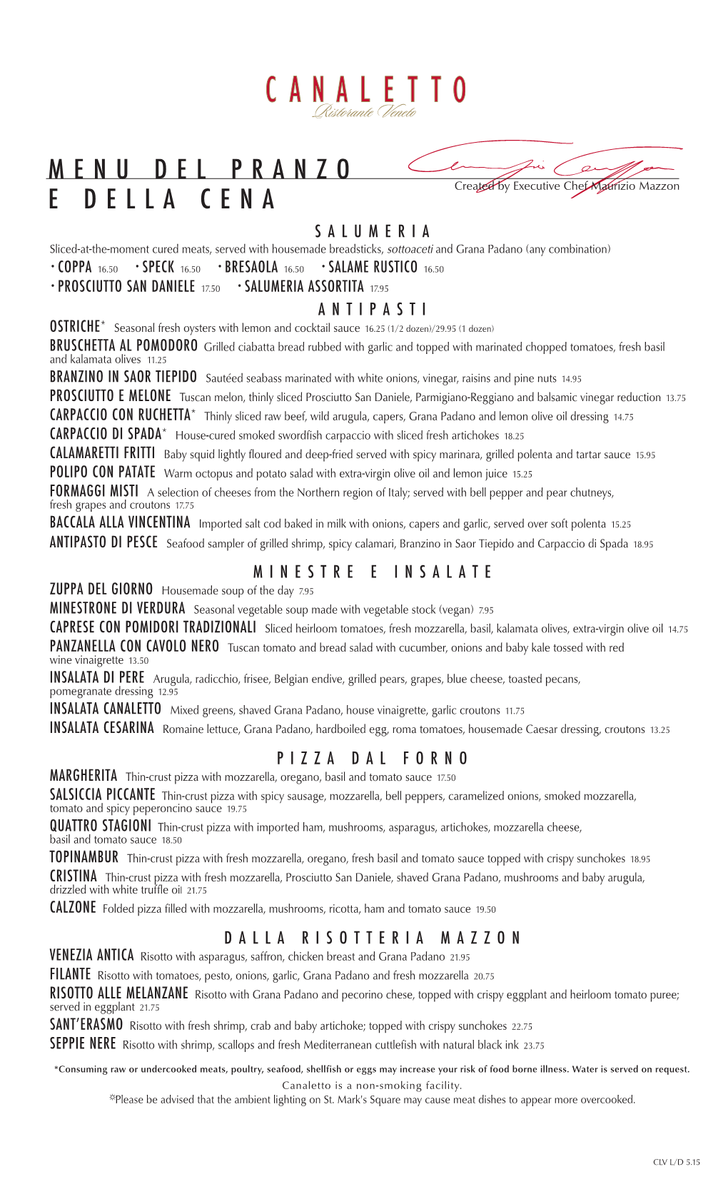 Lunch & Dinner Menu | Canaletto