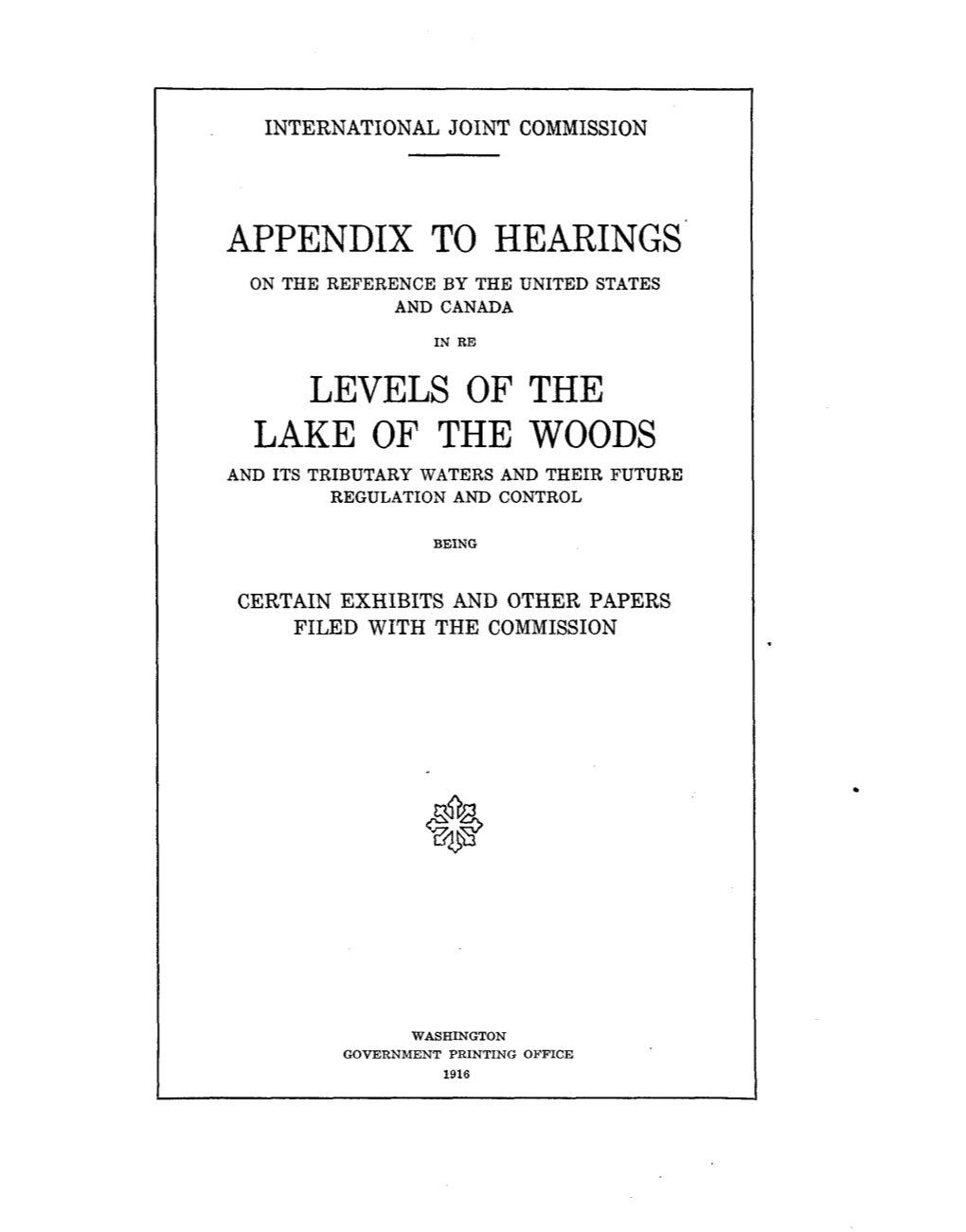 Appendix to Hearings' Levels of the Lake of the Woods