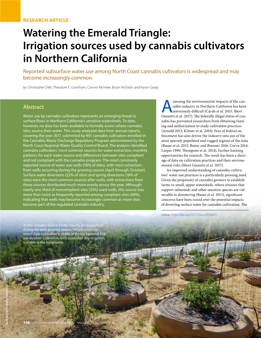 Watering the Emerald Triangle: Irrigation Sources Used by Cannabis Cultivators in Northern California