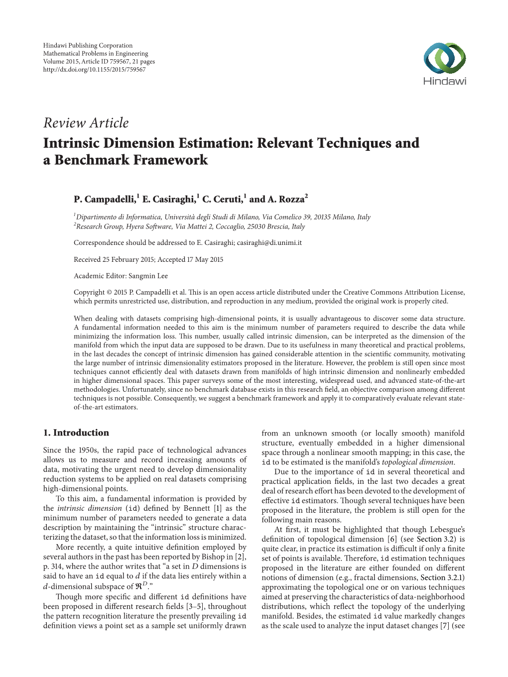 Intrinsic Dimension Estimation: Relevant Techniques and a Benchmark Framework