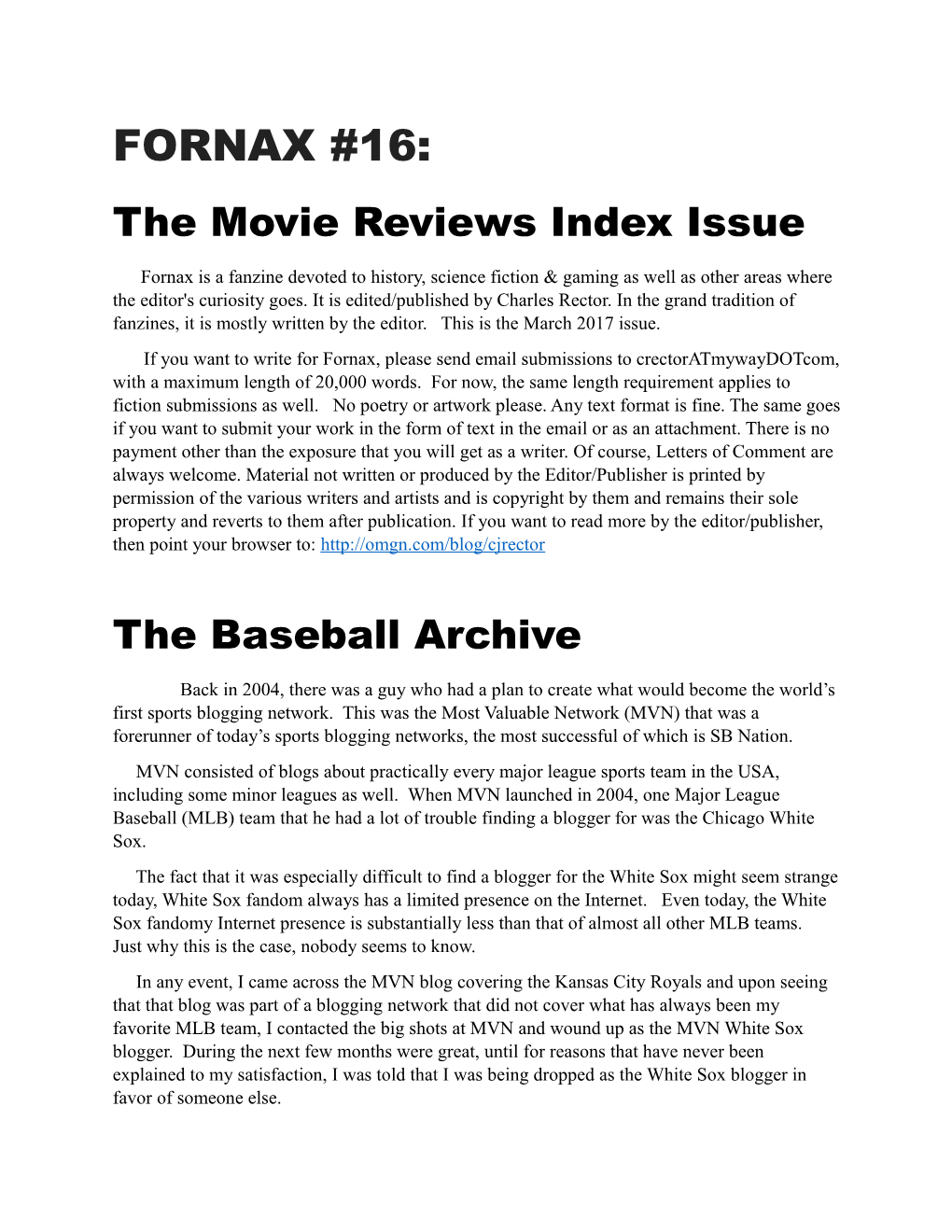 FORNAX #16: the Movie Reviews Index Issue