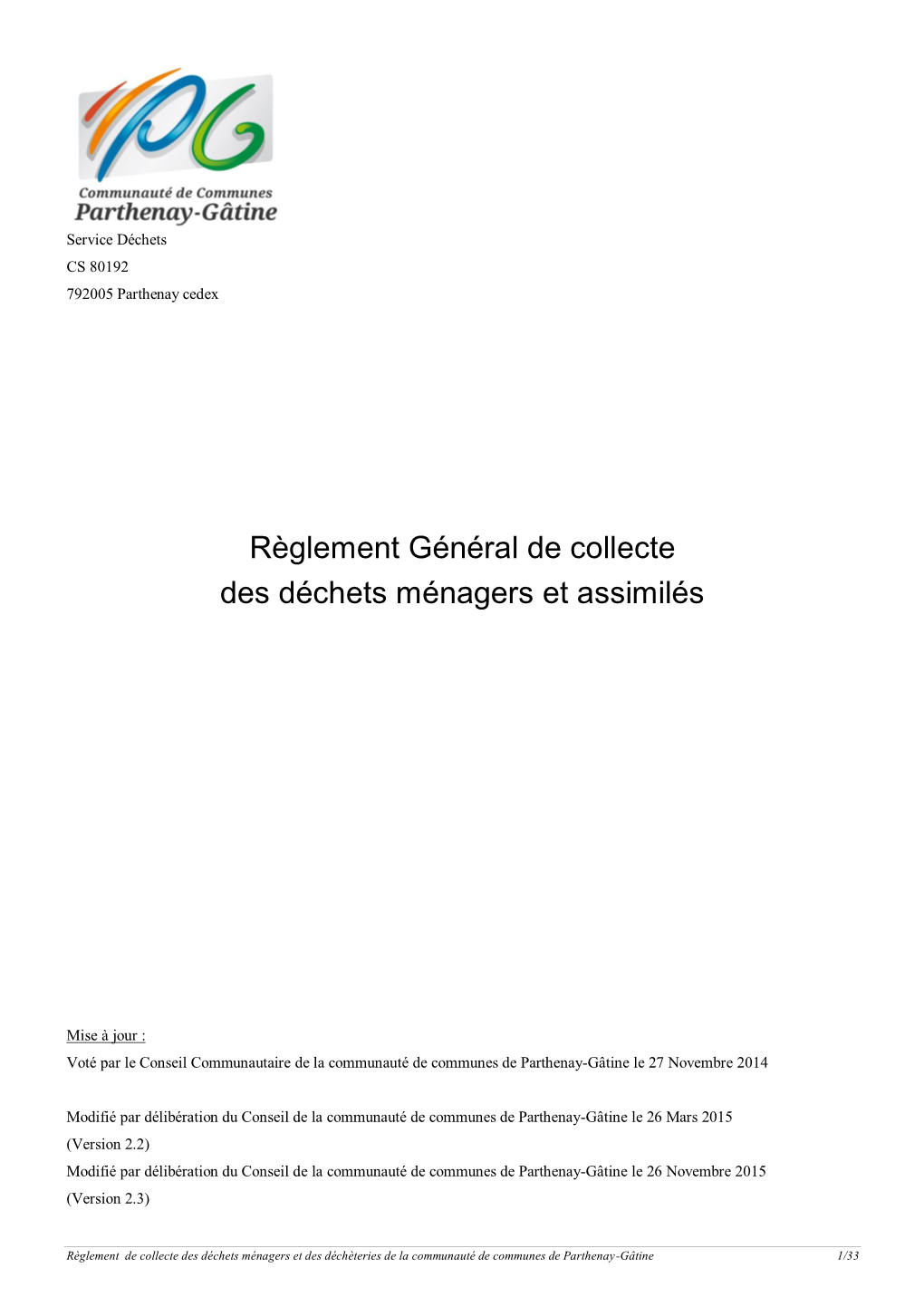 Règlement Général De Collecte Des Déchets Ménagers Et Assimilés