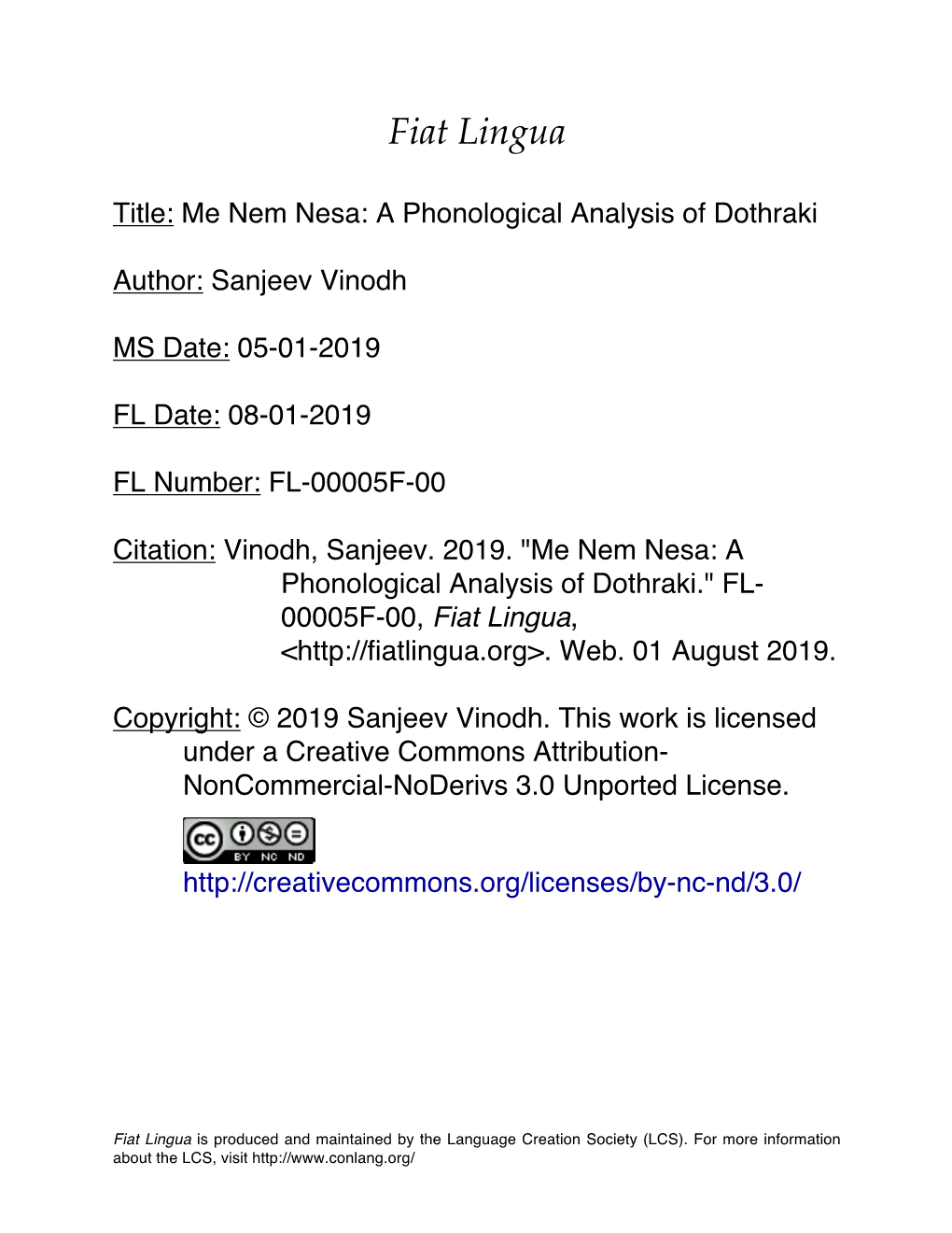 Me Nem Nesa a Phonological Analysis of Dothraki