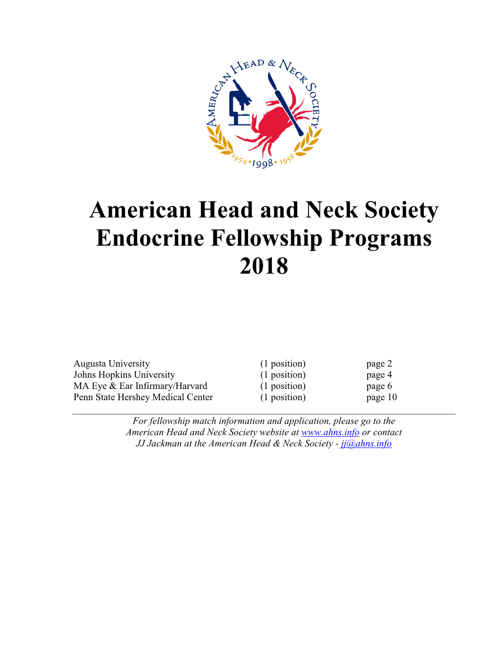 American Head and Neck Society Endocrine Fellowship Programs 2018