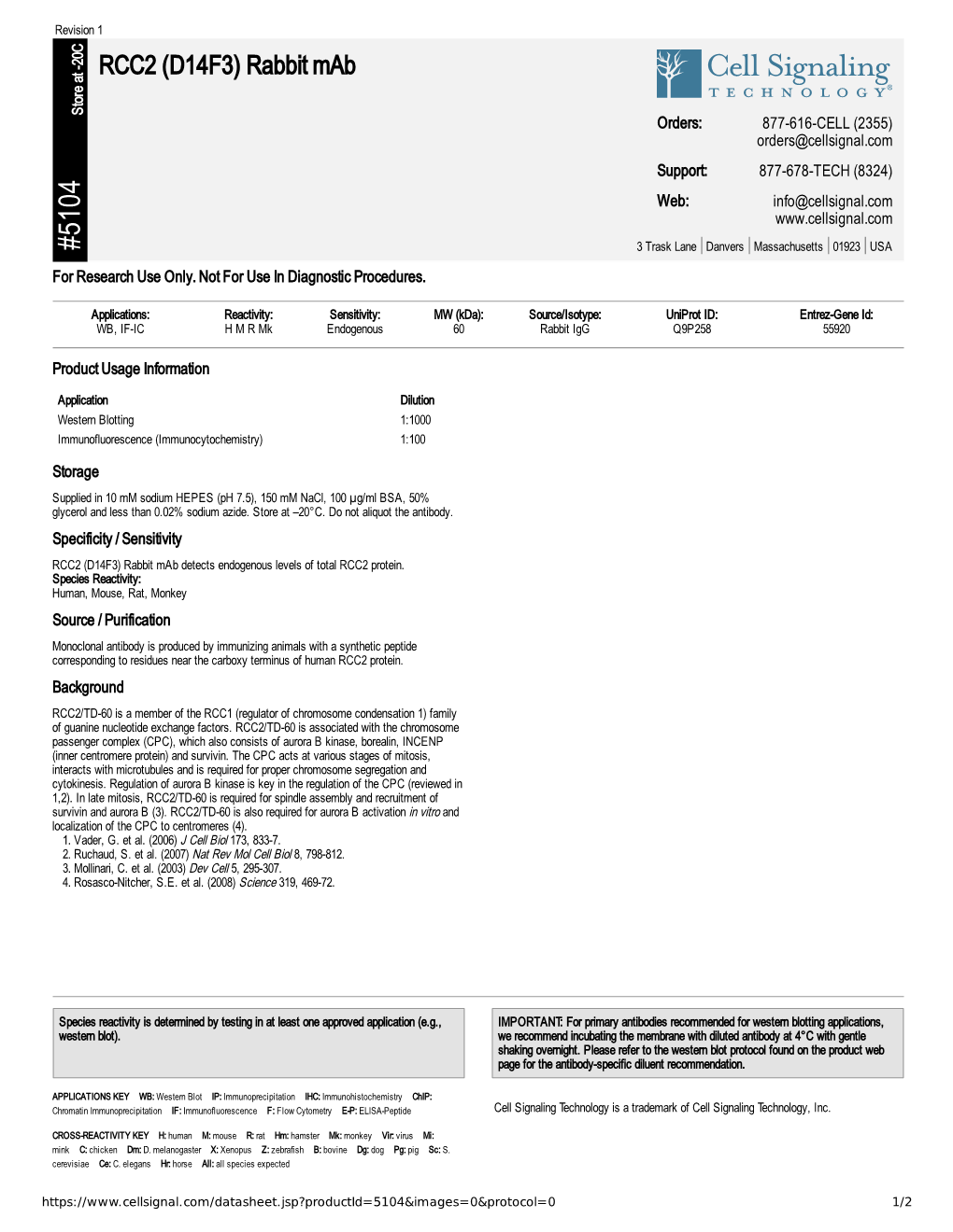 RCC2 (D14F3) Rabbit Mab A