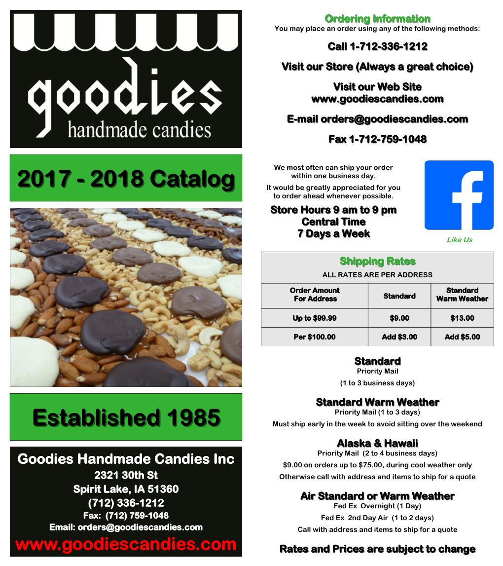 20172017 -- 20182018 Catalogcatalog It Would Be Greatly Appreciated for You to Order Ahead Whenever Possible