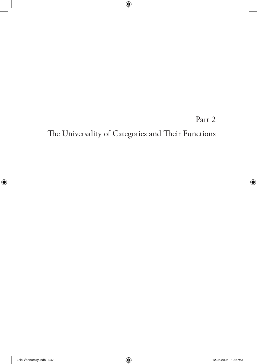 Part 2 the Universality of Categories and Their Functions
