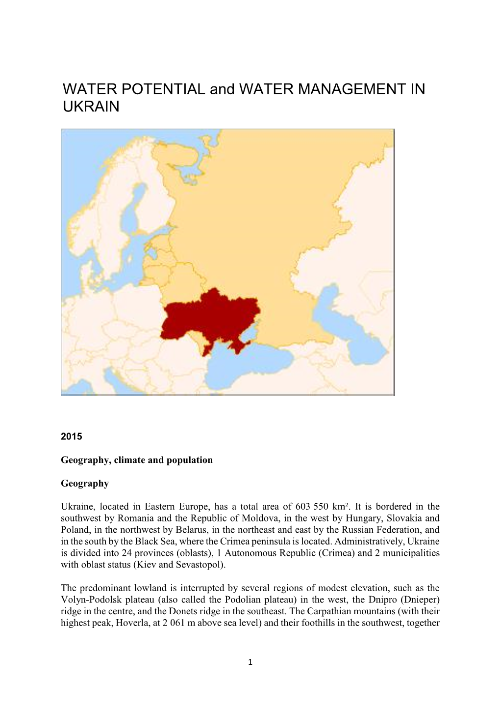 WATER POTENTIAL and WATER MANAGEMENT in UKRAIN