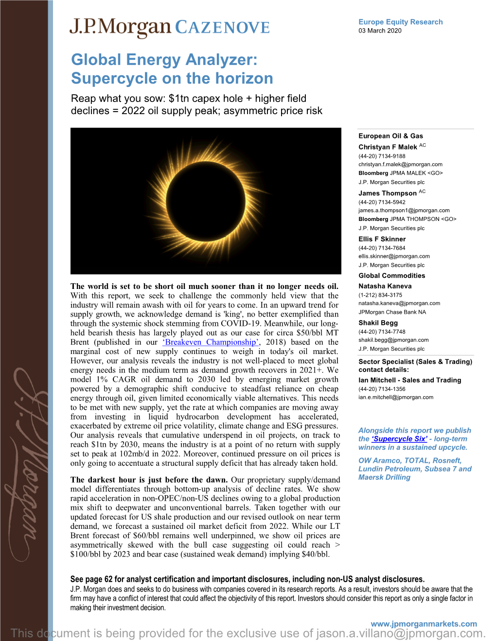 Global Energy Analyzer: Supercycle on the Horizon: Reap What You Sow