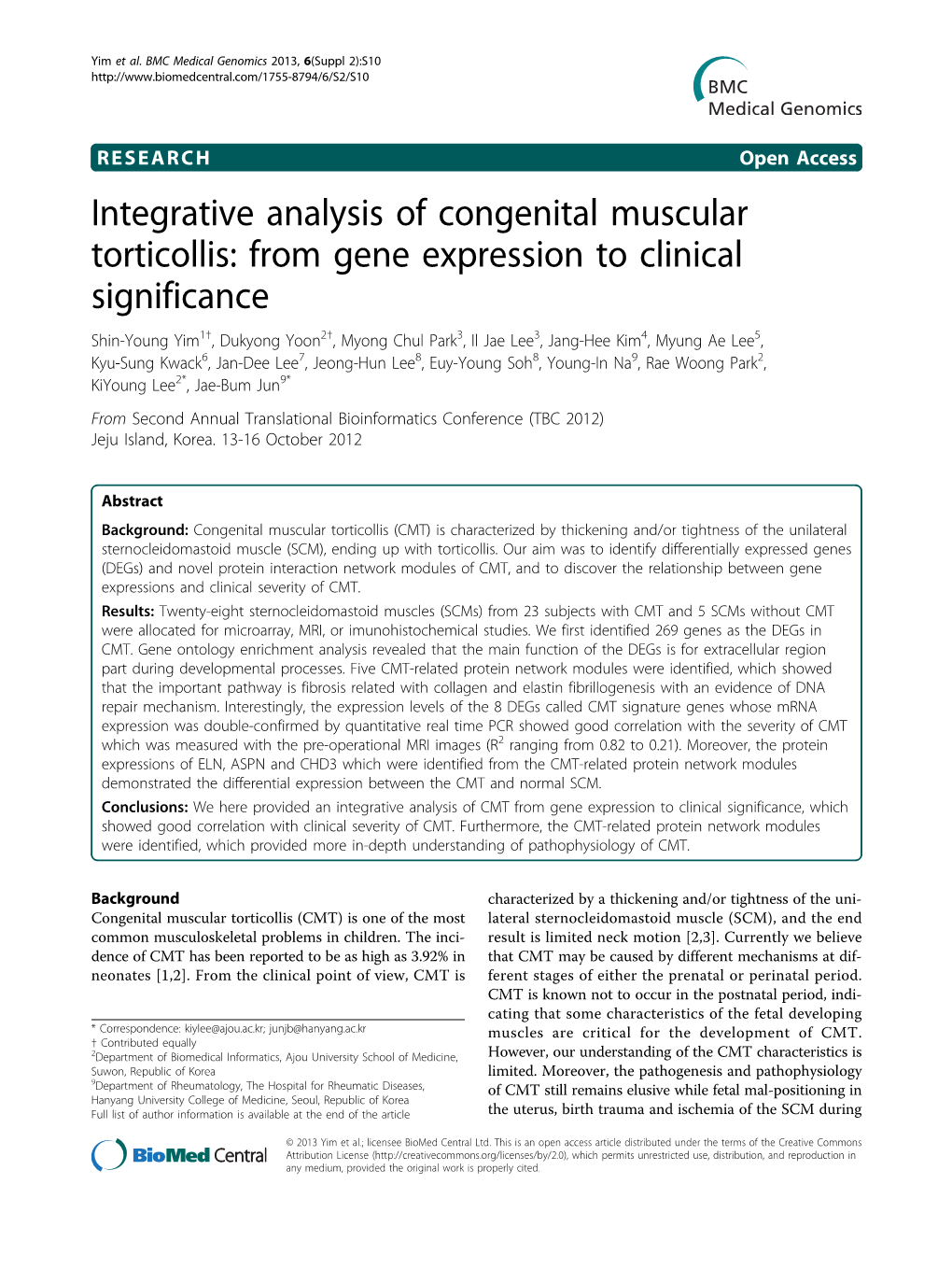 Integrative Analysis of Congenital Muscular Torticollis: from Gene