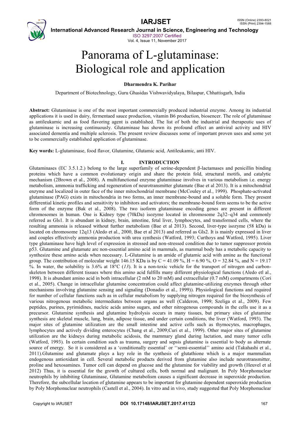 Panorama of L-Glutaminase: Biological Role and Application