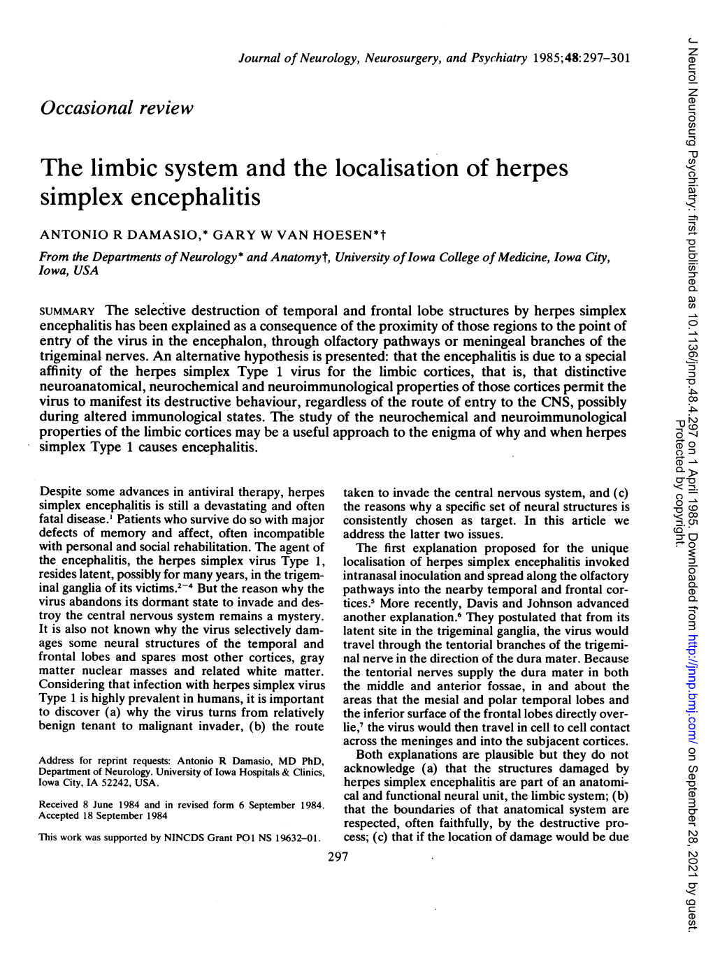 The Limbic System and the Localisation of Herpes Simplex Encephalitis
