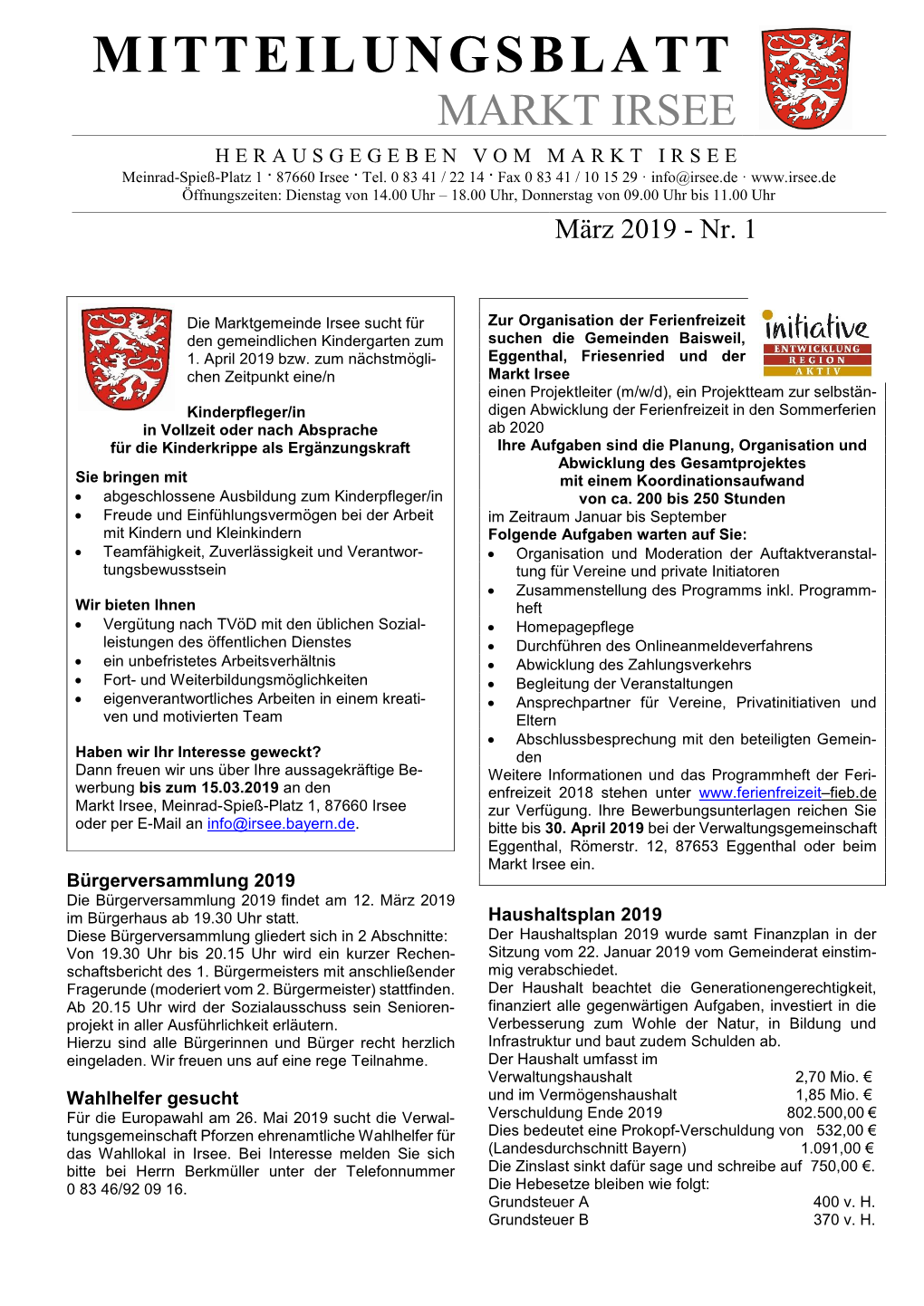 Mitteilungsblatt 1/2019