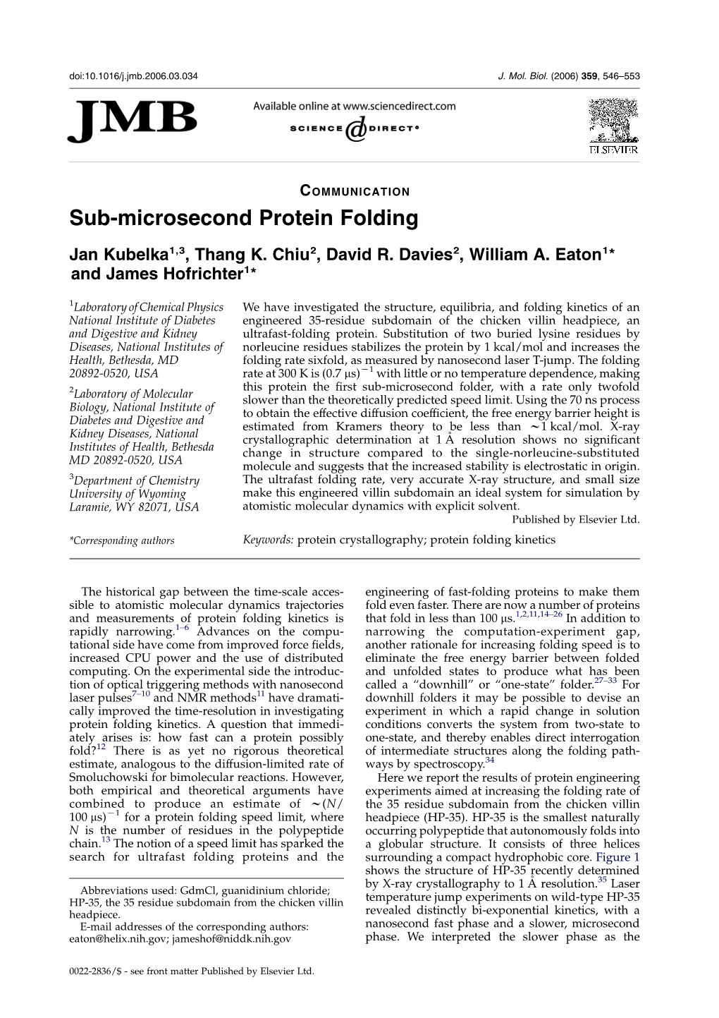 Sub-Microsecond Protein Folding