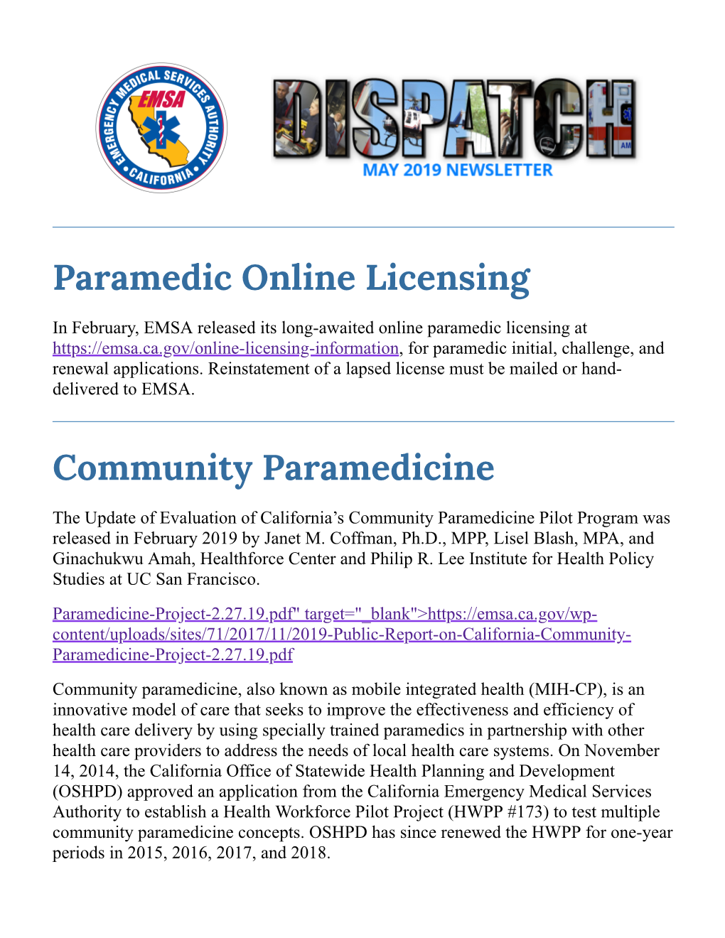 Paramedic Online Licensing Community Paramedicine