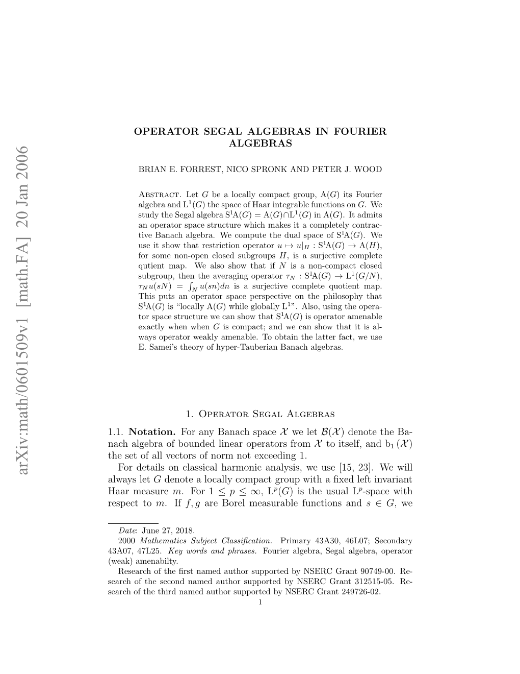 Arxiv:Math/0601509V1 [Math.FA] 20 Jan 2006 Ahagbao One Ieroeaosfrom Operators Linear Bounded of Algebra Nach 1.1