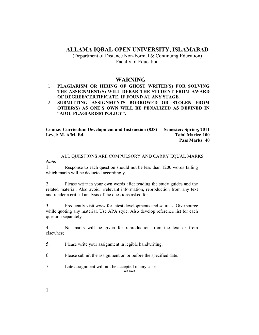 Allama Iqbal Open University, Islamabad s1