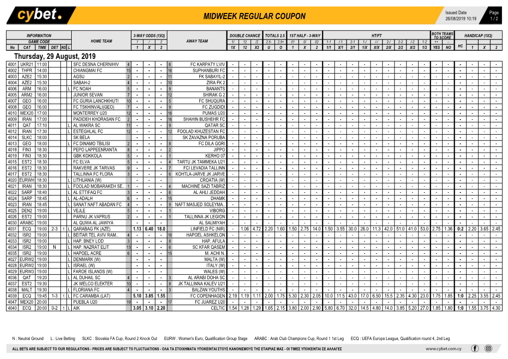 Midweek Regular Coupon 26/08/2019 10:19 1 / 2