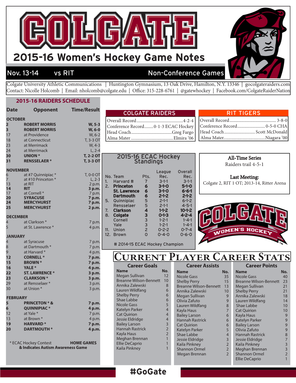 2015-16 Women's Hockey Game Notes