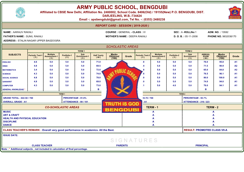 ARMY PUBLIC SCHOOL, BENGDUBI Affiliated to CBSE New Delhi, Affiliation No