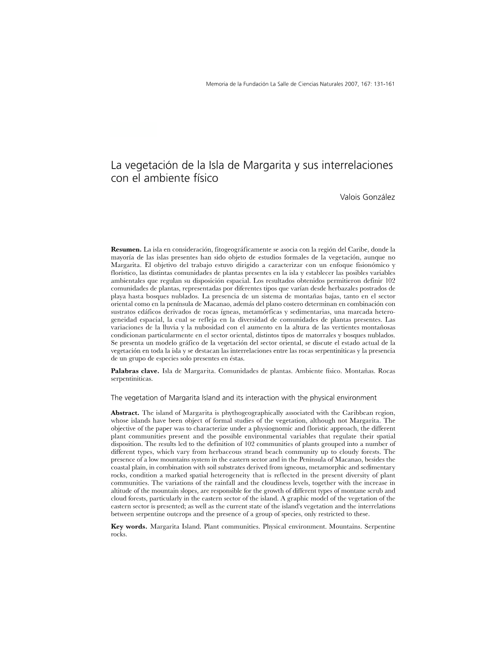 La Vegetación De La Isla De Margarita Y Sus Interrelaciones Con El Ambiente Físico