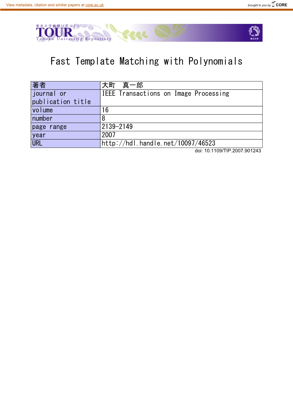 Fast Template Matching with Polynomials