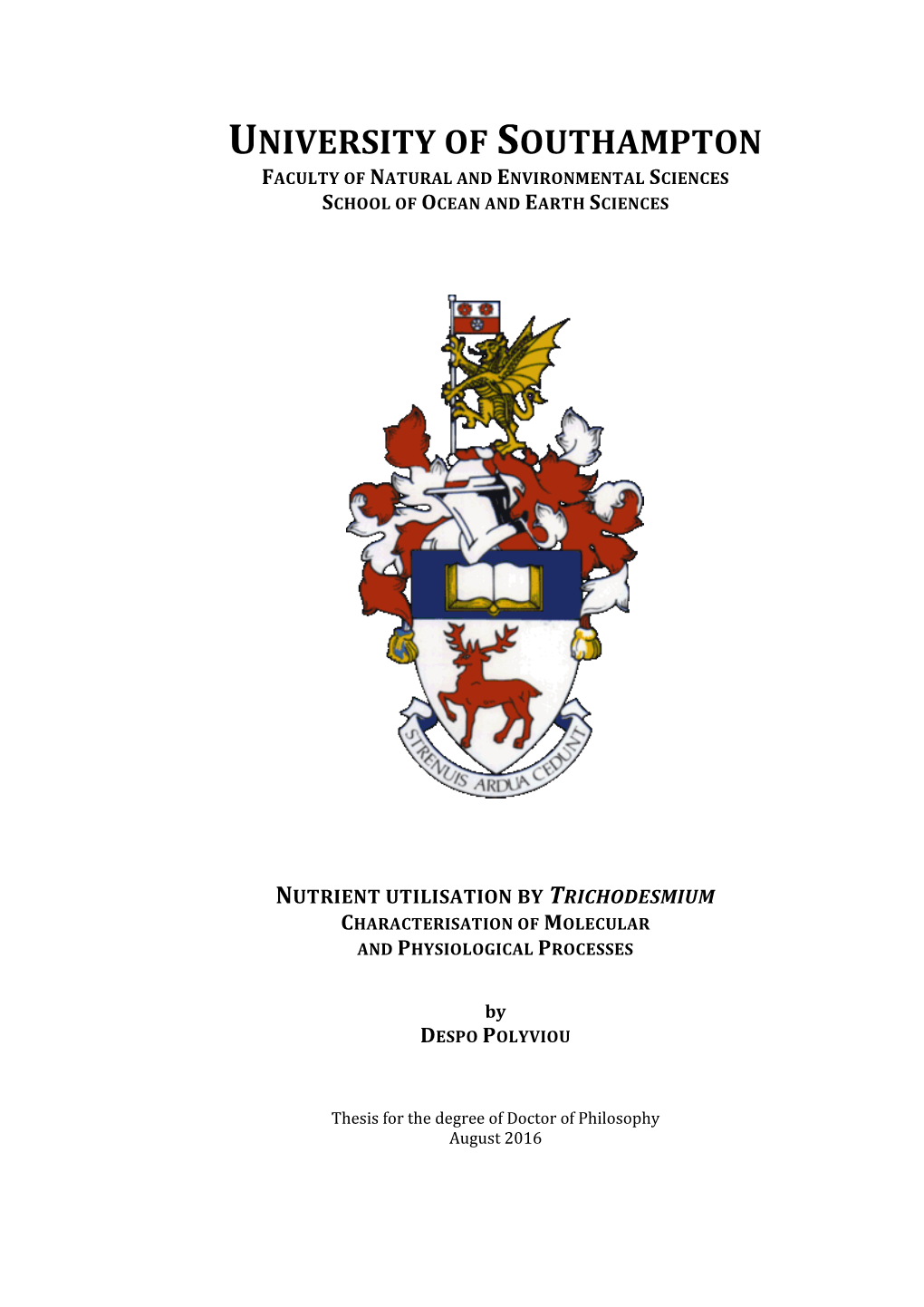 Nutrient Utilisation by Trichodesmium Characterisation of Molecular and Physiological Processes