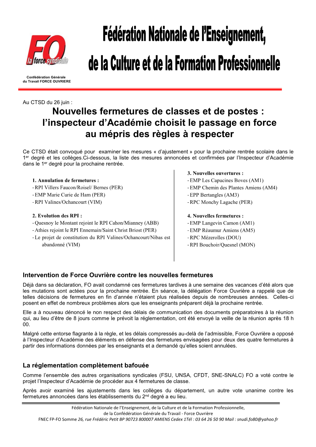 Nouvelles Fermetures De Classes Et De Postes : L’Inspecteur D’Académie Choisit Le Passage En Force Au Mépris Des Règles À Respecter