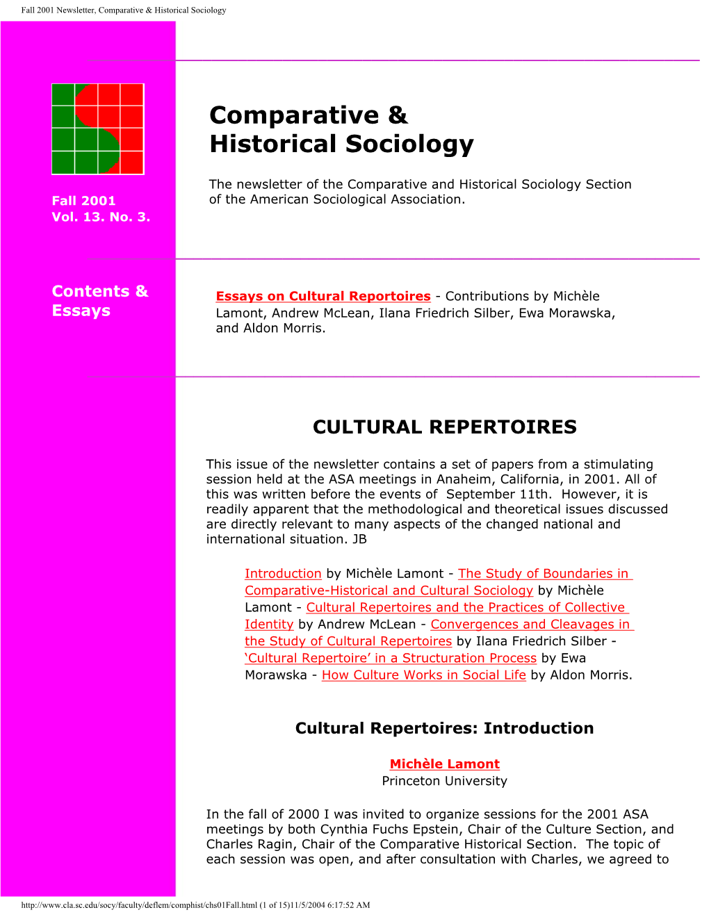 Fall 2001 Newsletter, Comparative & Historical Sociology