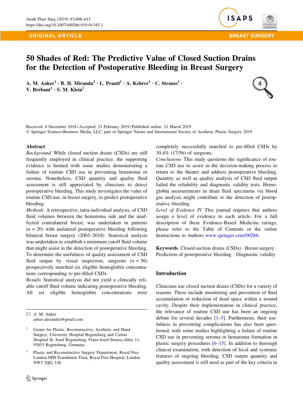 50 Shades of Red: the Predictive Value of Closed Suction Drains for the Detection of Postoperative Bleeding in Breast Surgery