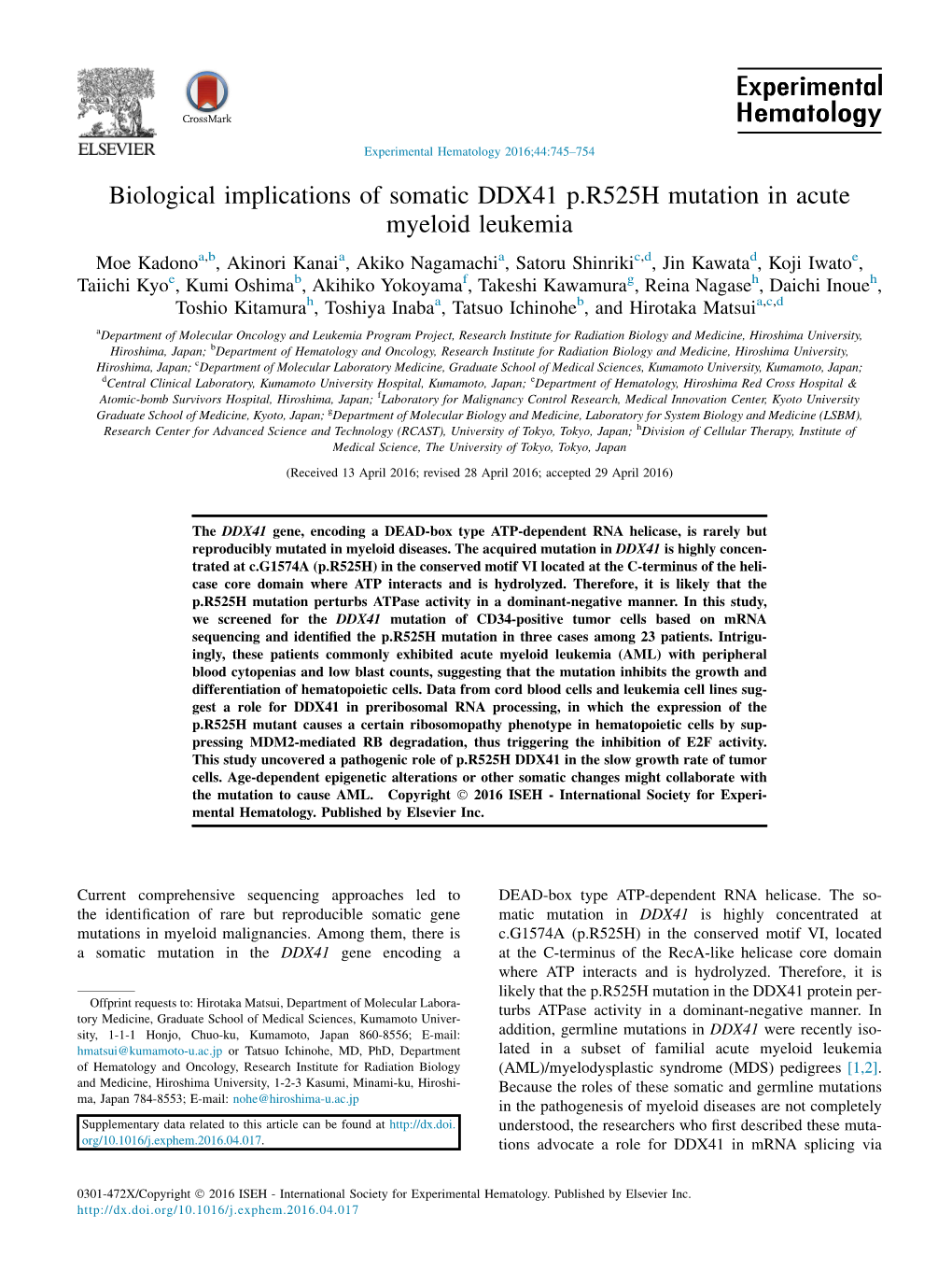 Biological Implications of Somatic DDX41 P.R525H Mutation in Acute