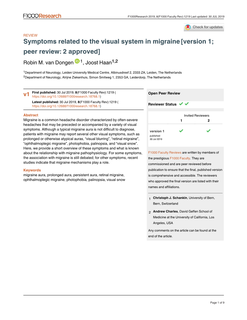 Symptoms Related to the Visual System in Migraine[Version 1; Peer Review