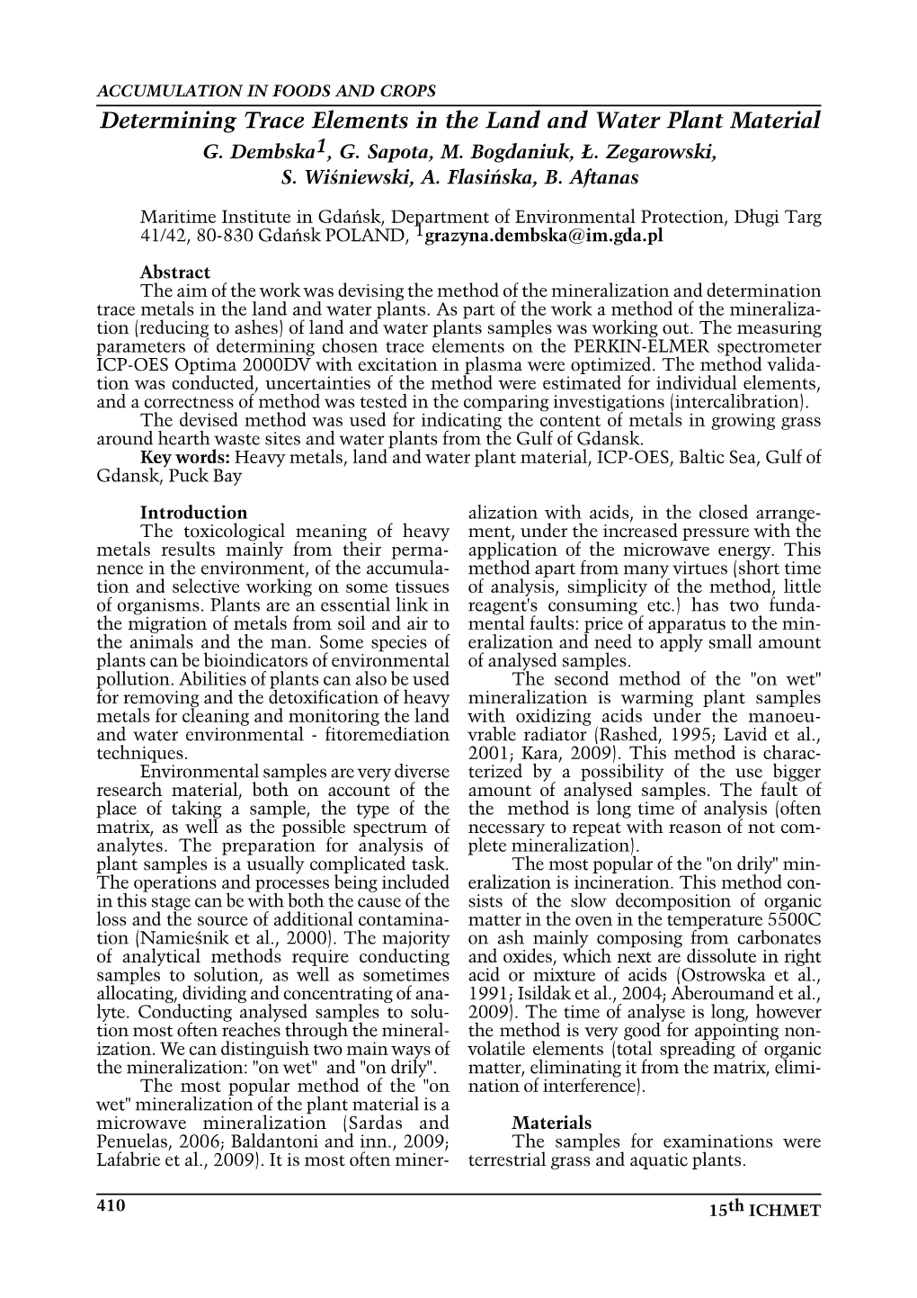 Determining Trace Elements in the Land and Water Plant Material G