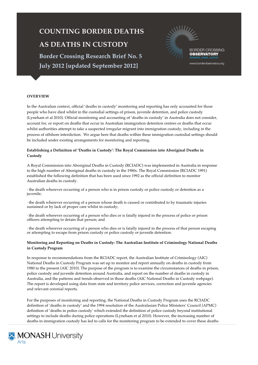 Research Brief #5: Counting Border Deaths As Deaths in Custody