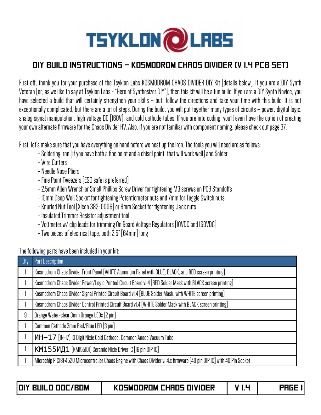 DIY Build Instructions – KOSMODROM CHAOS DIVIDER [V 1.4 PCB SET]