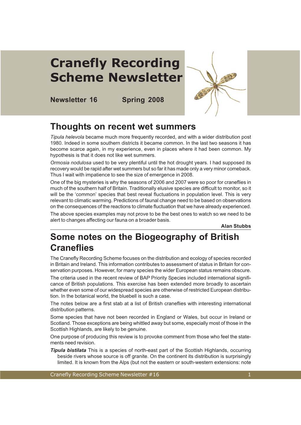 Cranefly Recording Scheme Newsletter