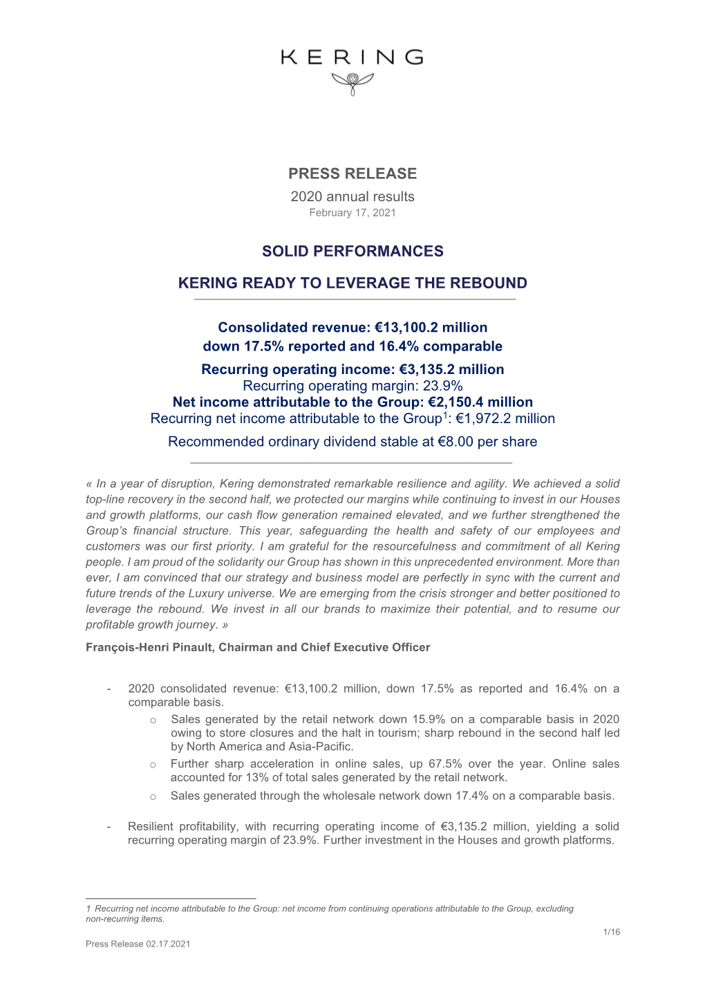 Press Release Solid Performances Kering