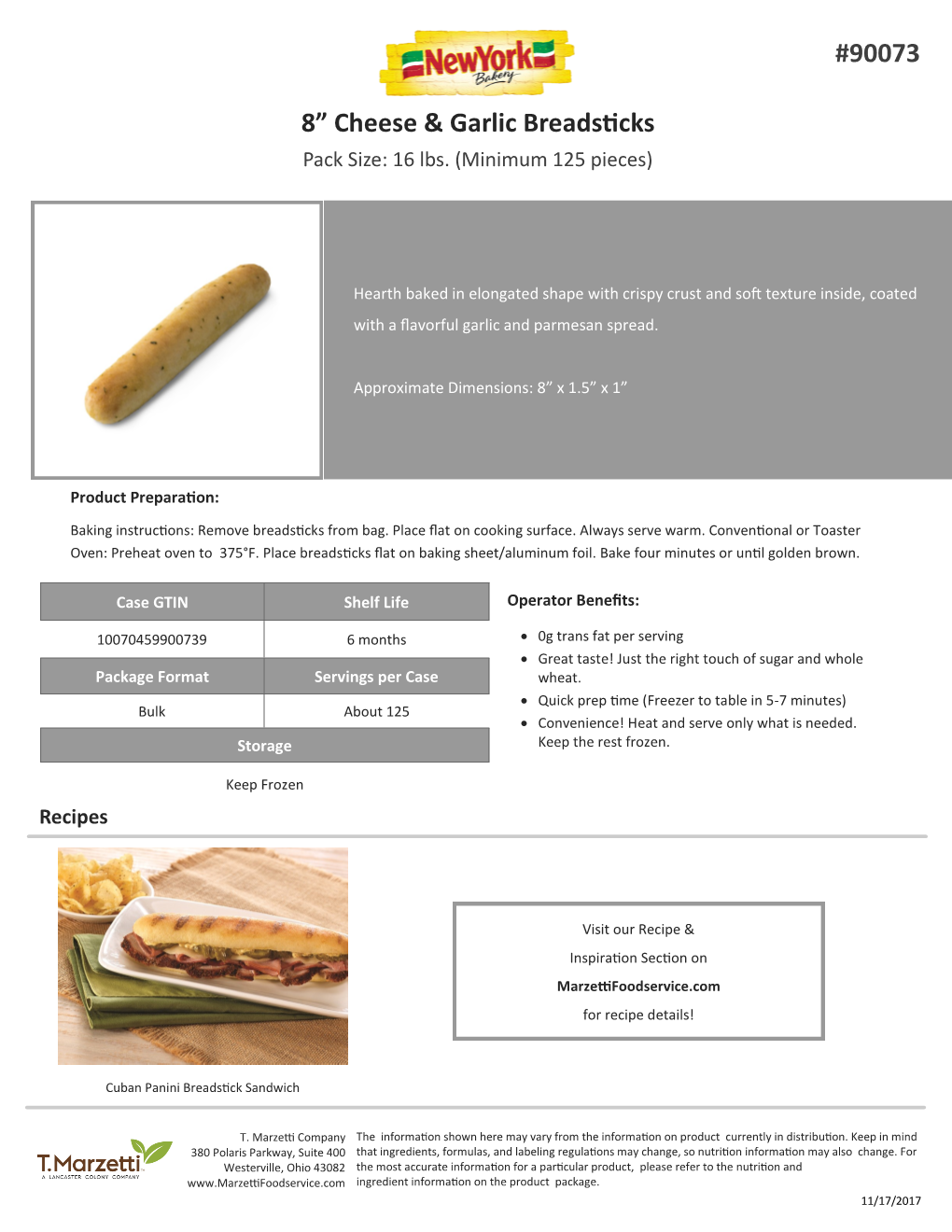 8” Cheese & Garlic Breadsticks #90073