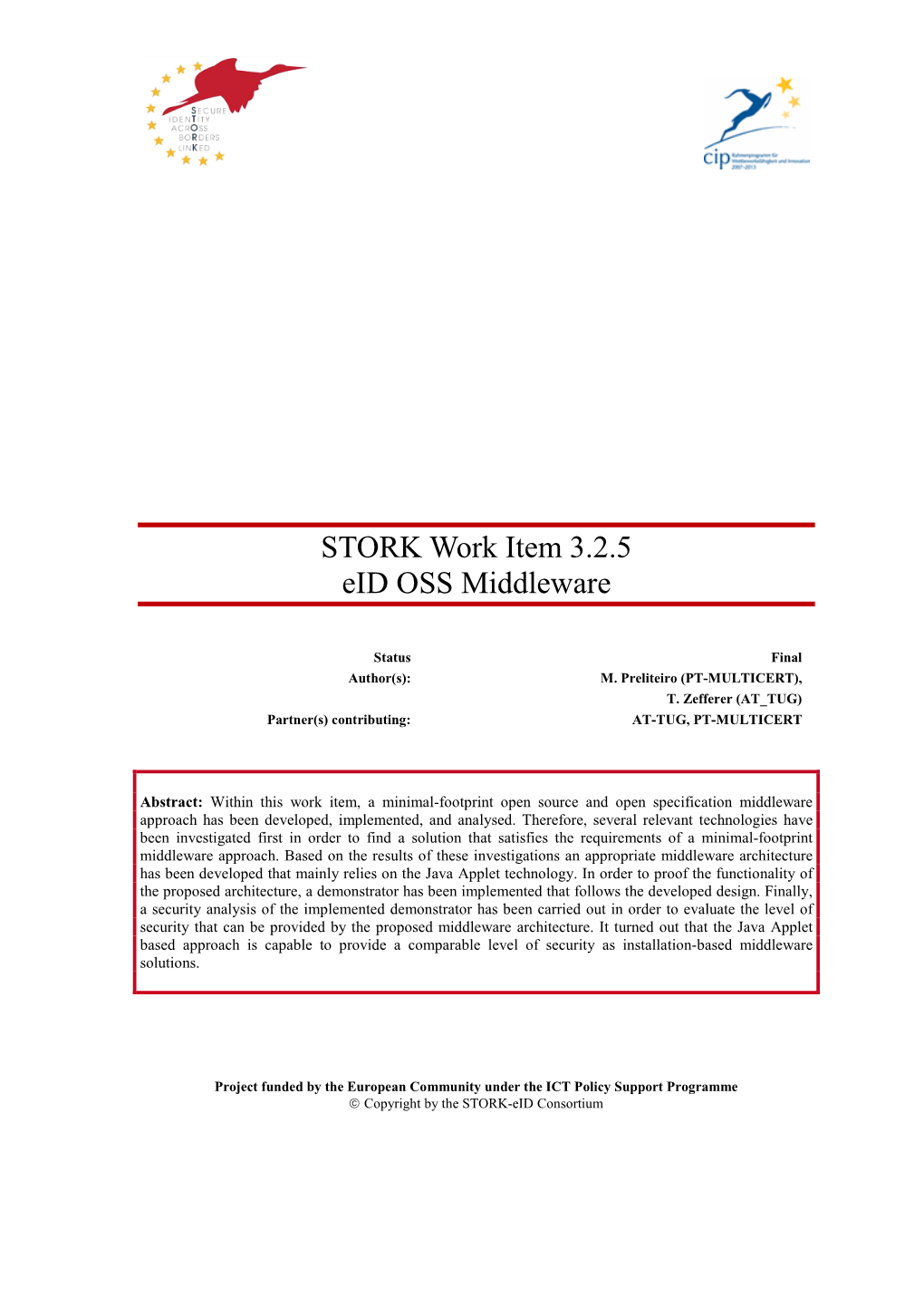 STORK Work Item 3.2.5 Eid OSS Middleware