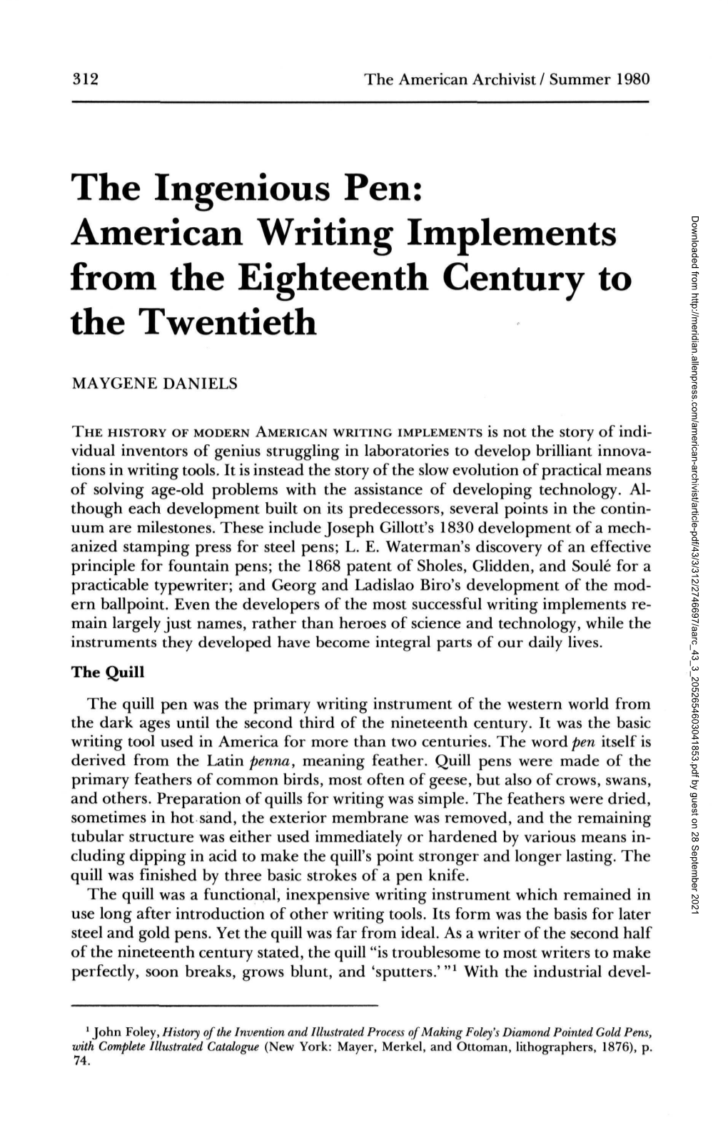 The Ingenious Pen: American Writing Implements from the Eighteenth