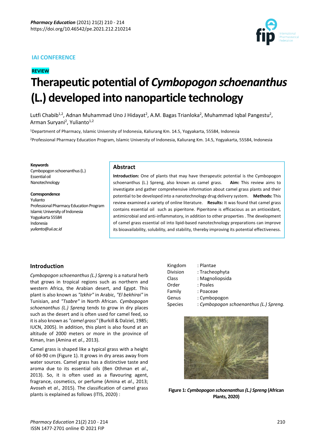 Therapeutic Potential of Cymbopogon Schoenanthus (L.) Developed Into Nanoparticle Technology