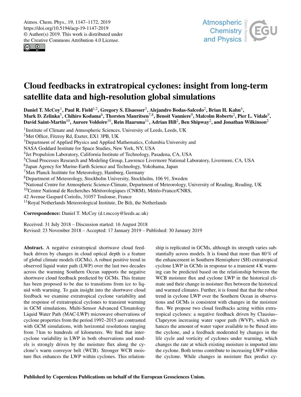 Cloud Feedbacks in Extratropical Cyclones: Insight from Long-Term Satellite Data and High-Resolution Global Simulations