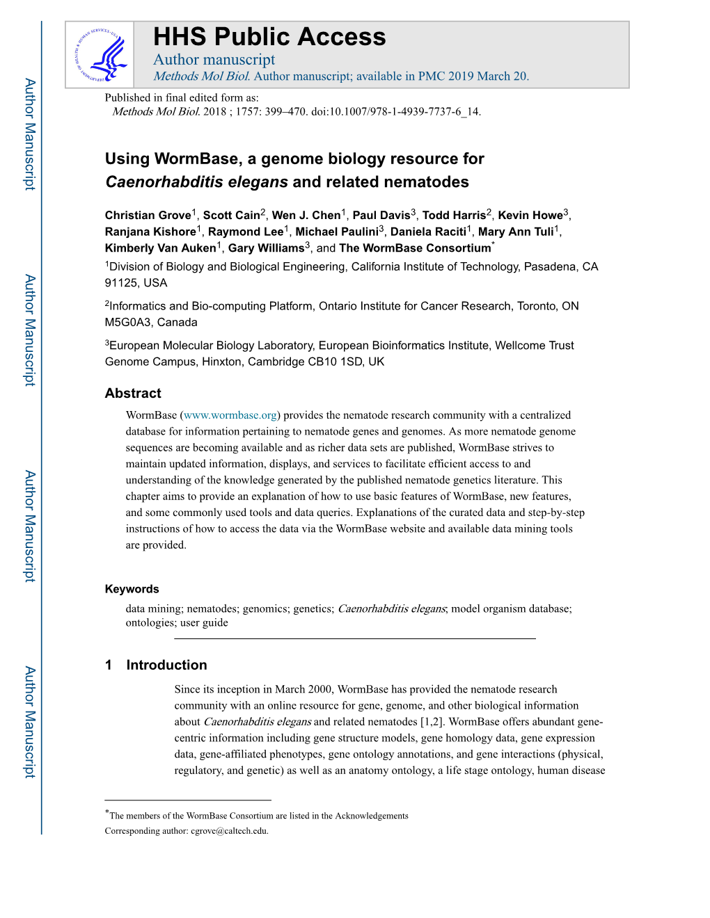 Using Wormbase, a Genome Biology Resource for Caenorhabditis Elegans and Related Nematodes