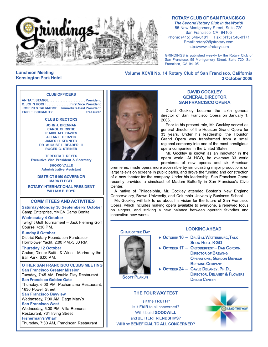 Volume XCVII No. 14 Rotary Club of San Francisco, California 3 October