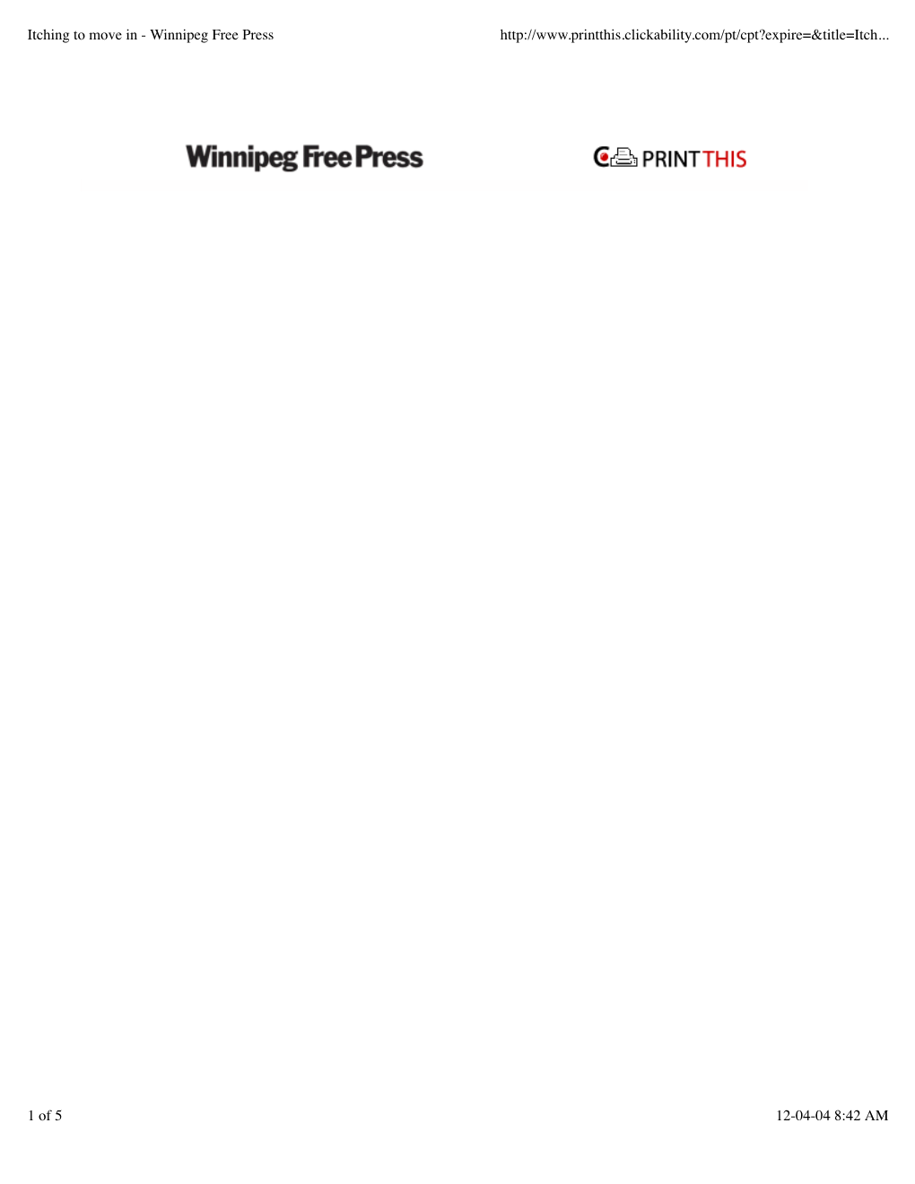 Itching to Move in - Winnipeg Free Press