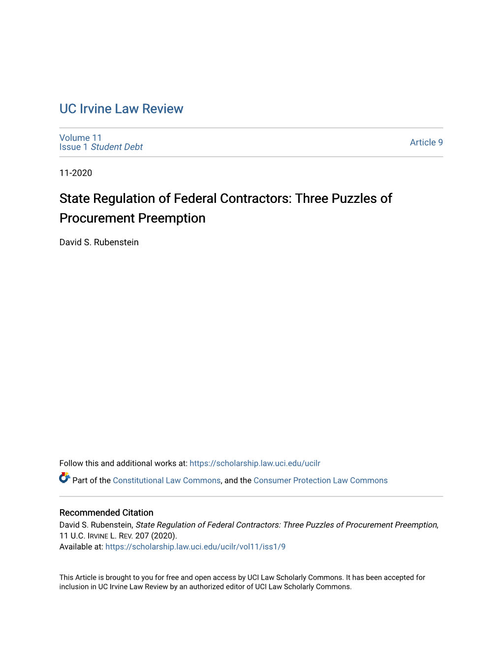 State Regulation of Federal Contractors: Three Puzzles of Procurement Preemption