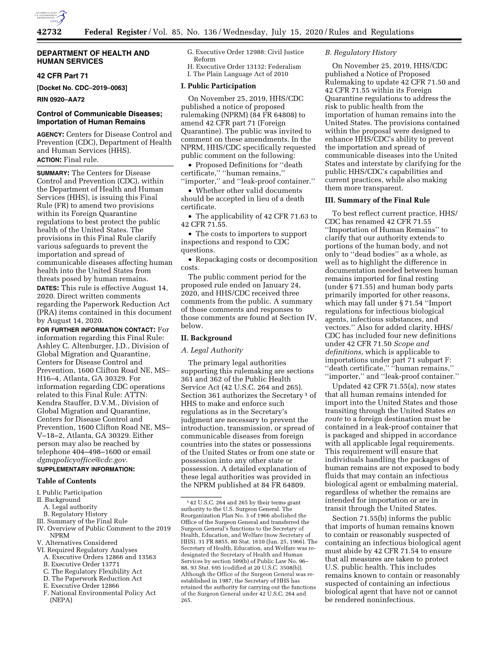 Federal Register/Vol. 85, No. 136/Wednesday, July 15, 2020/Rules and Regulations