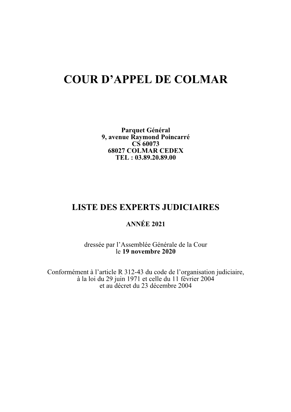 Liste Des Experts 2021 Du Ressort De La Cour D'appel De Colmar