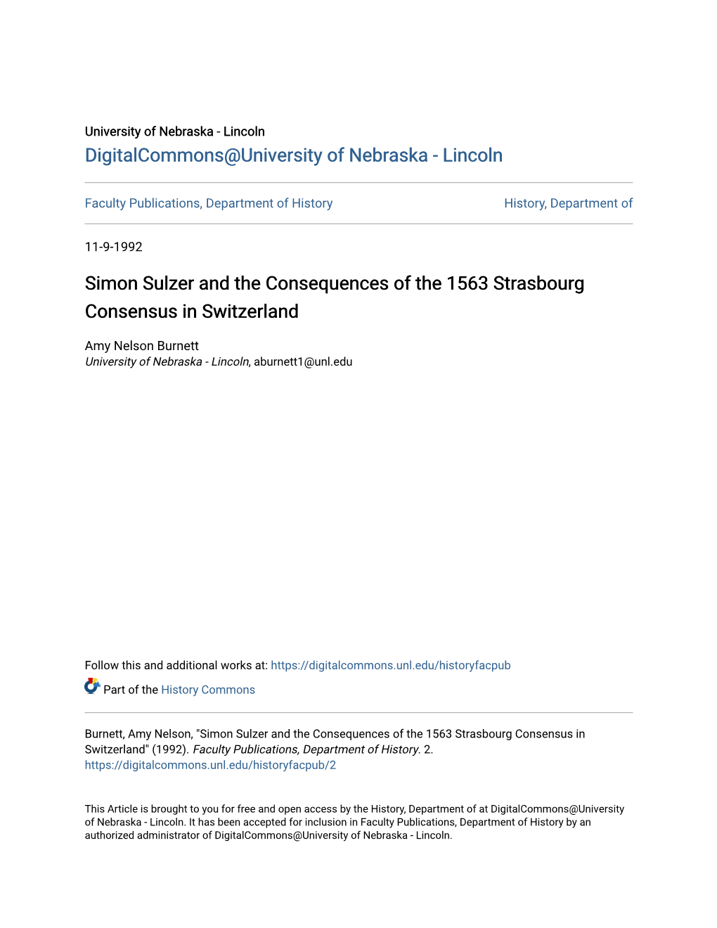 Simon Sulzer and the Consequences of the 1563 Strasbourg Consensus in Switzerland